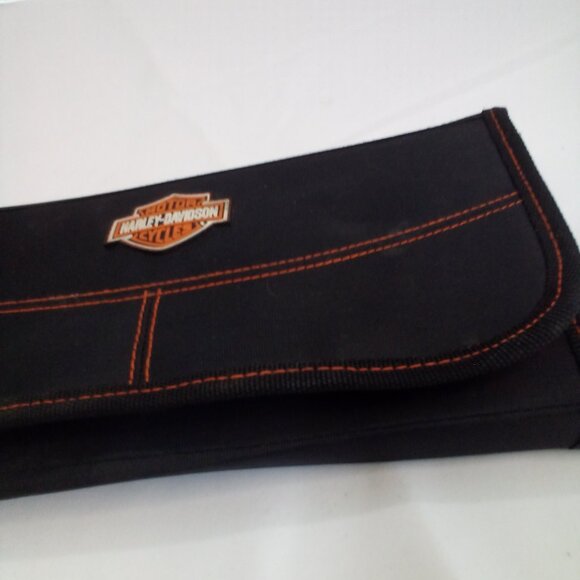 Harley Davidson Clutch Wallet Tri-Fold Zipper Pocket 10.5" x 5" Black Orange - Picture 4 of 13